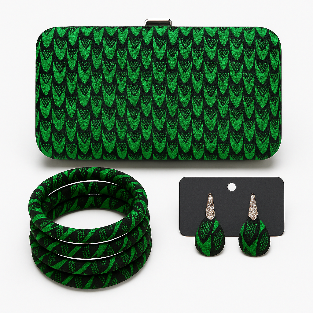 Hand Made Ankara Clutch Purse - Unique Pattern - Matching Accessories - forest