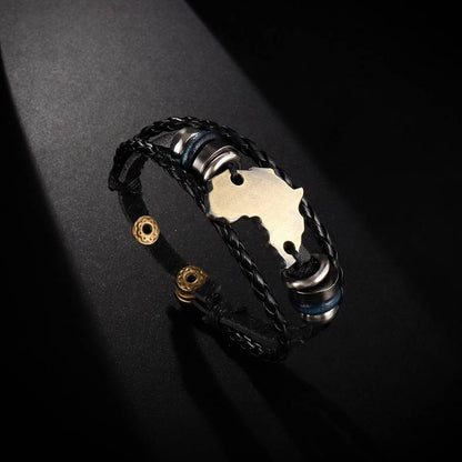 African Map Mens Beaded Leather Bracelet