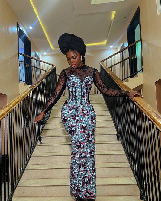 Stunning Ankara lace Asoebi Prom corset gown