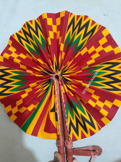 Ankara and genuine leather Handfan