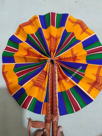 Ankara and genuine leather Handfan