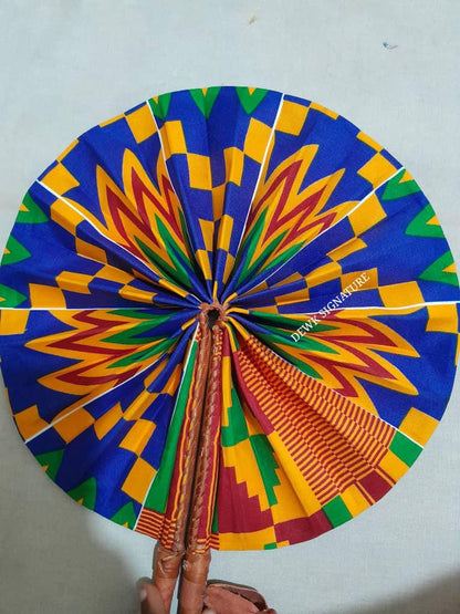 Ankara and genuine leather Handfan