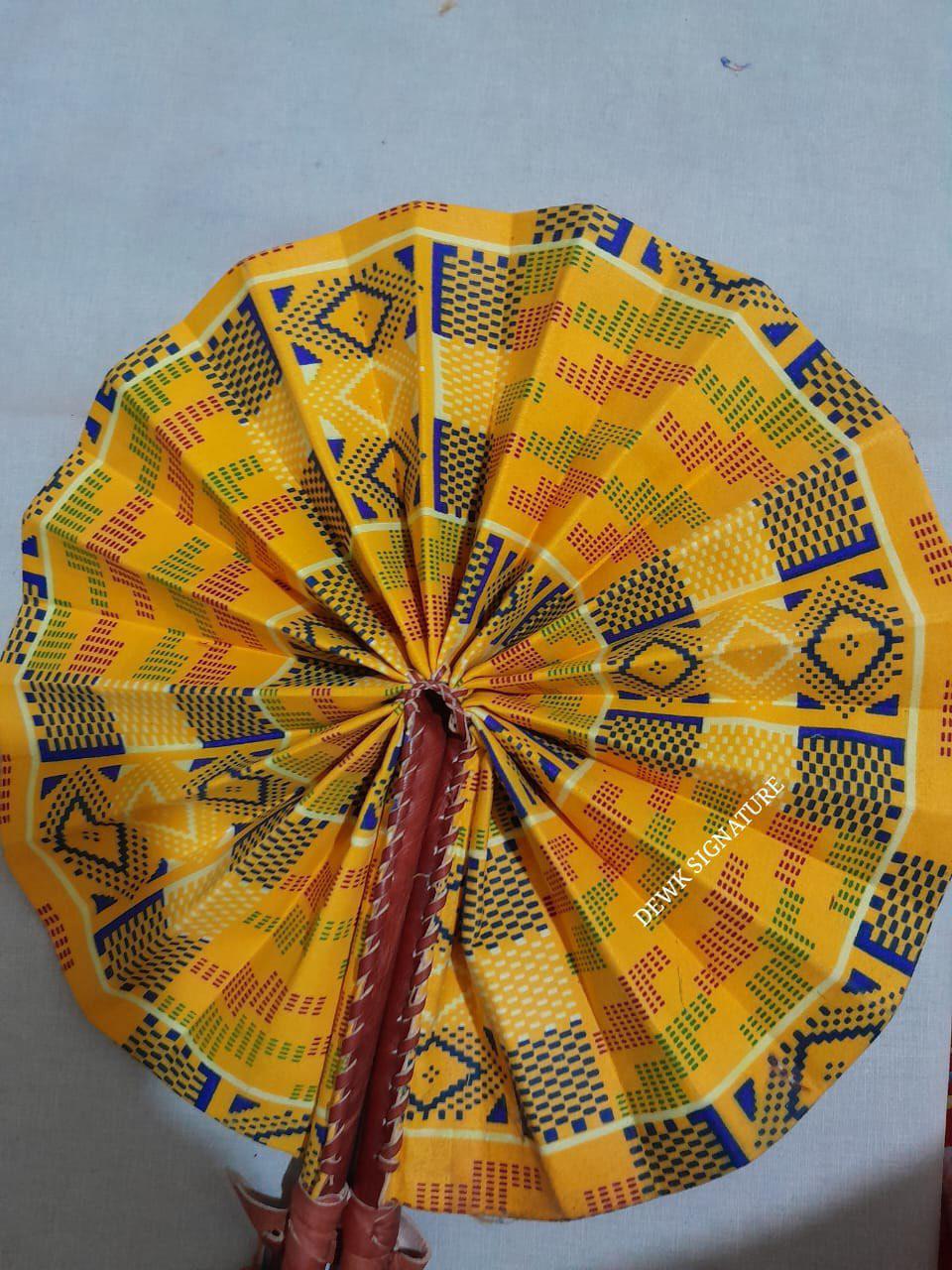 Ankara and genuine leather Handfan