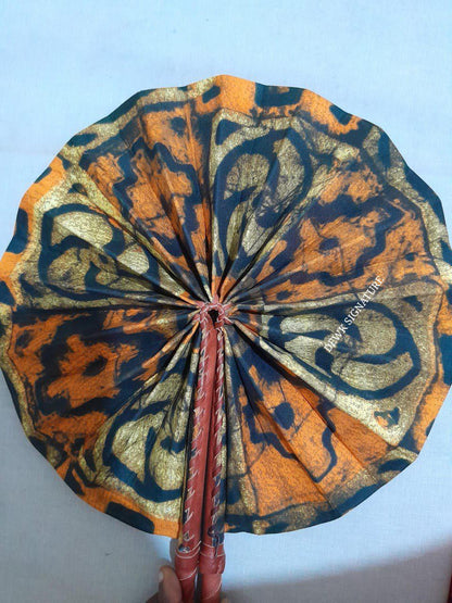 Ankara and genuine leather Handfan