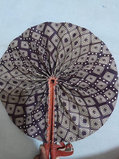 Ankara and genuine leather Handfan