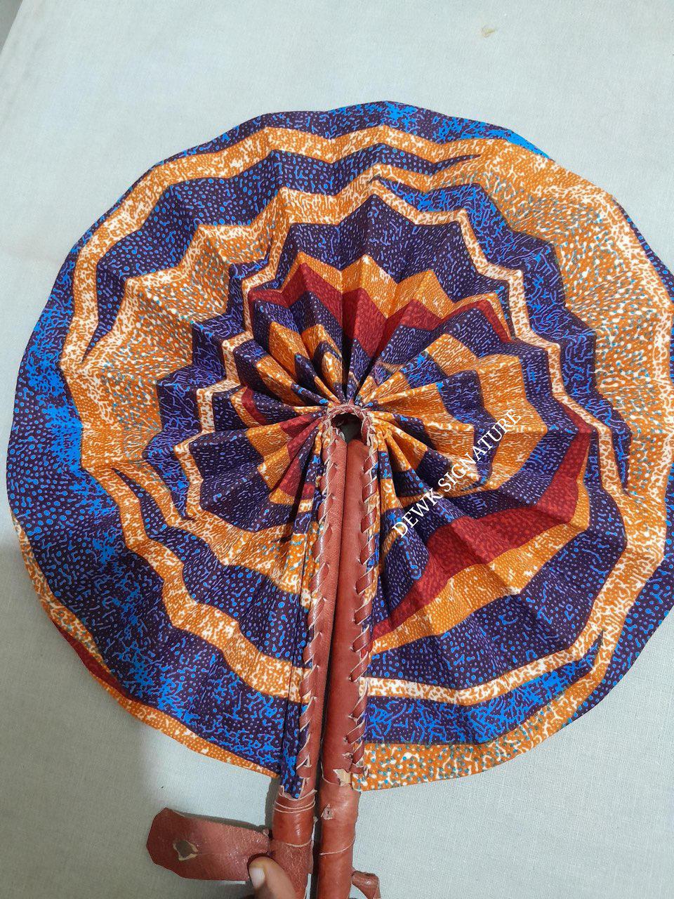 Ankara and genuine leather Handfan