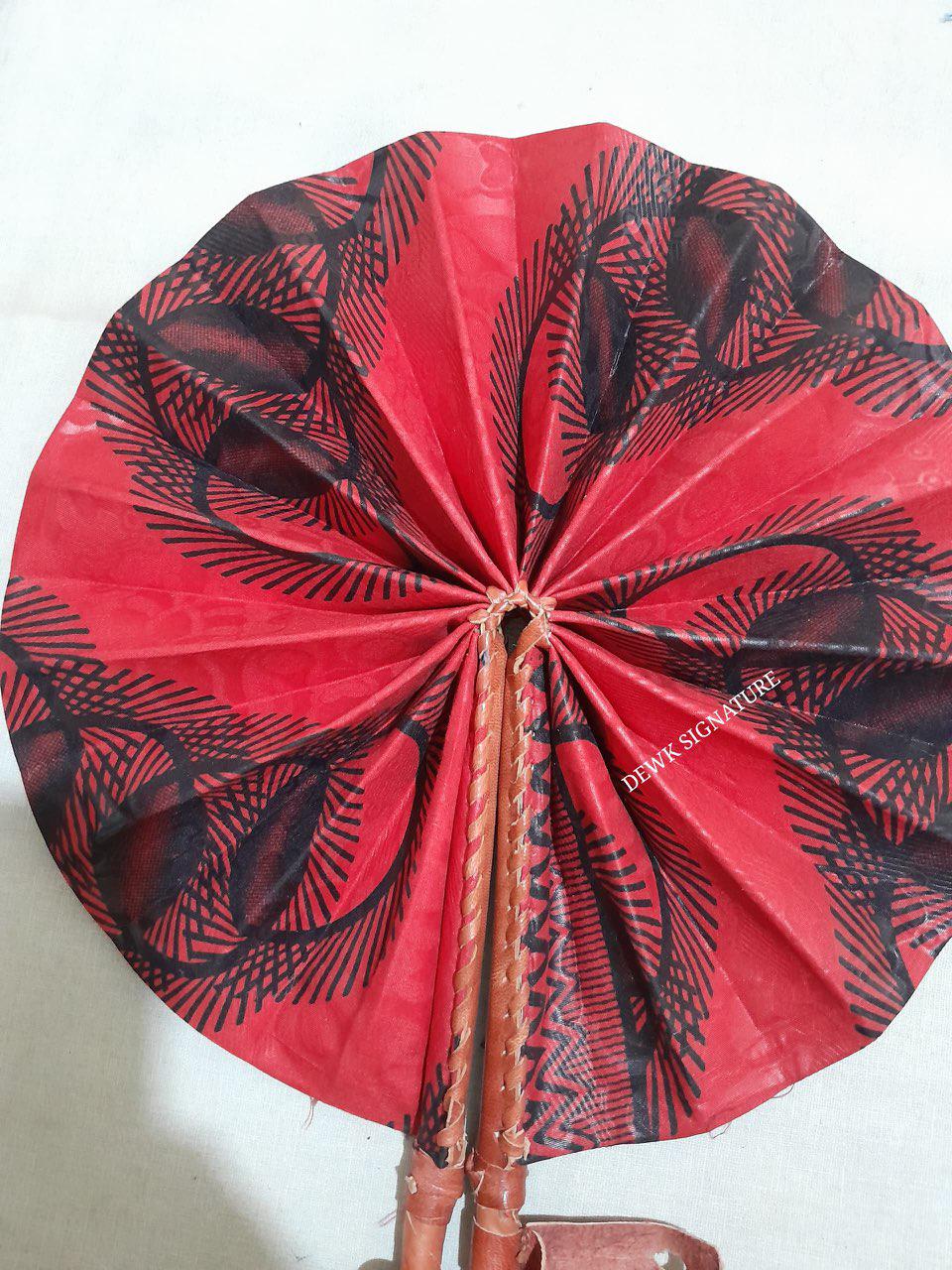 Ankara and genuine leather Handfan