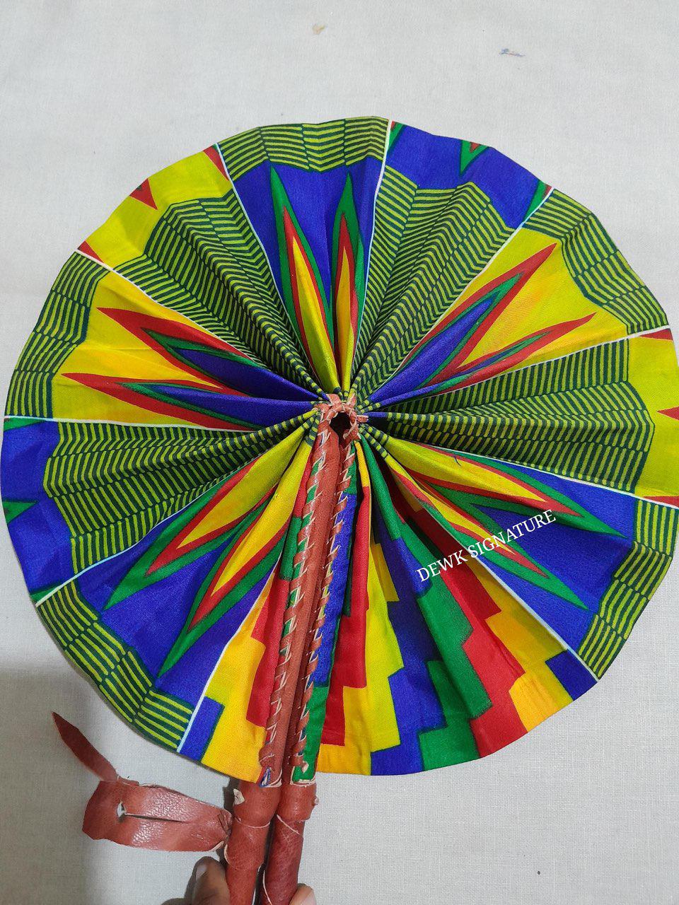 Ankara and genuine leather Handfan