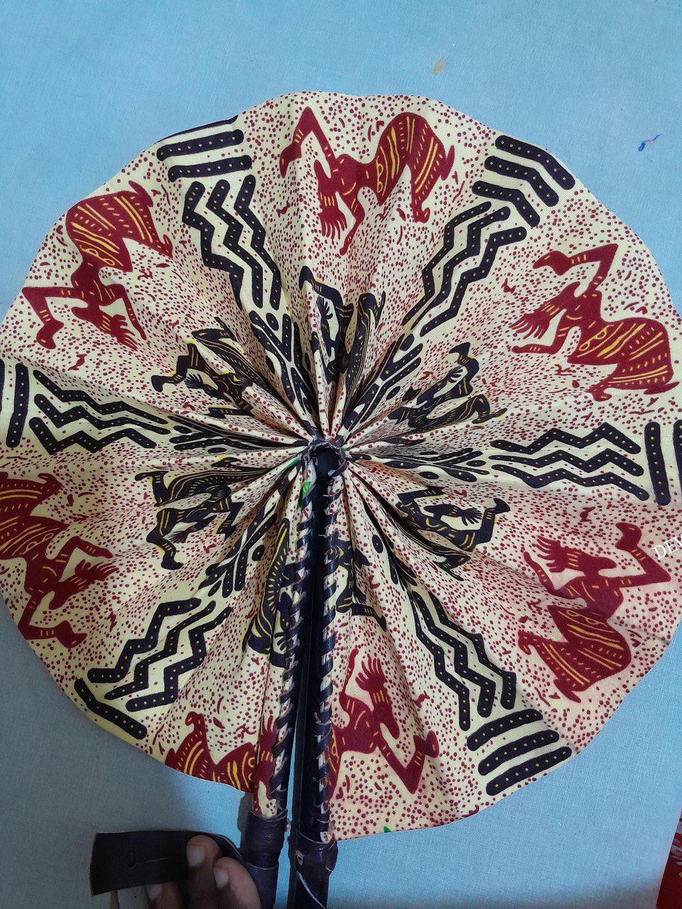 Ankara and genuine leather Handfan