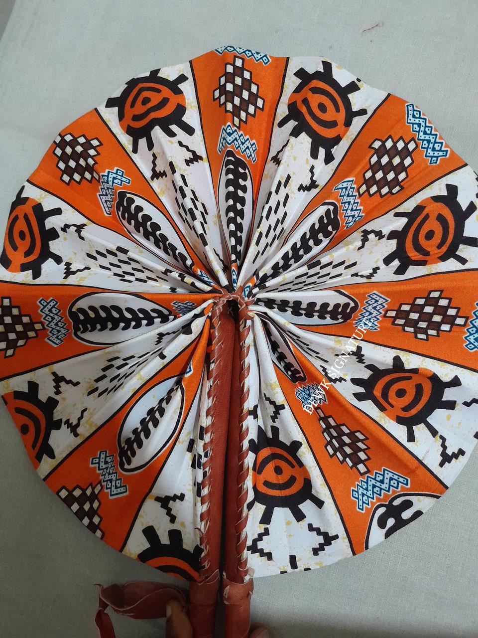 Ankara and genuine leather Handfan