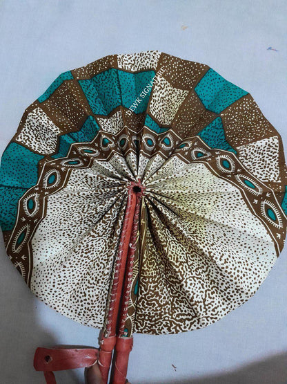 Ankara and genuine leather Handfan