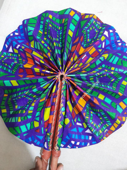 Ankara and genuine leather Handfan