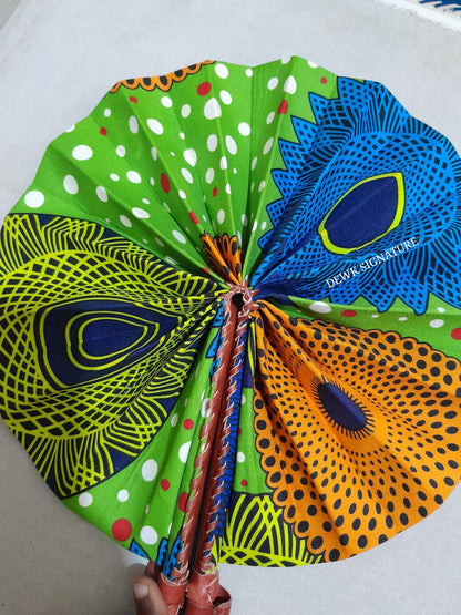 Ankara and genuine leather Handfan