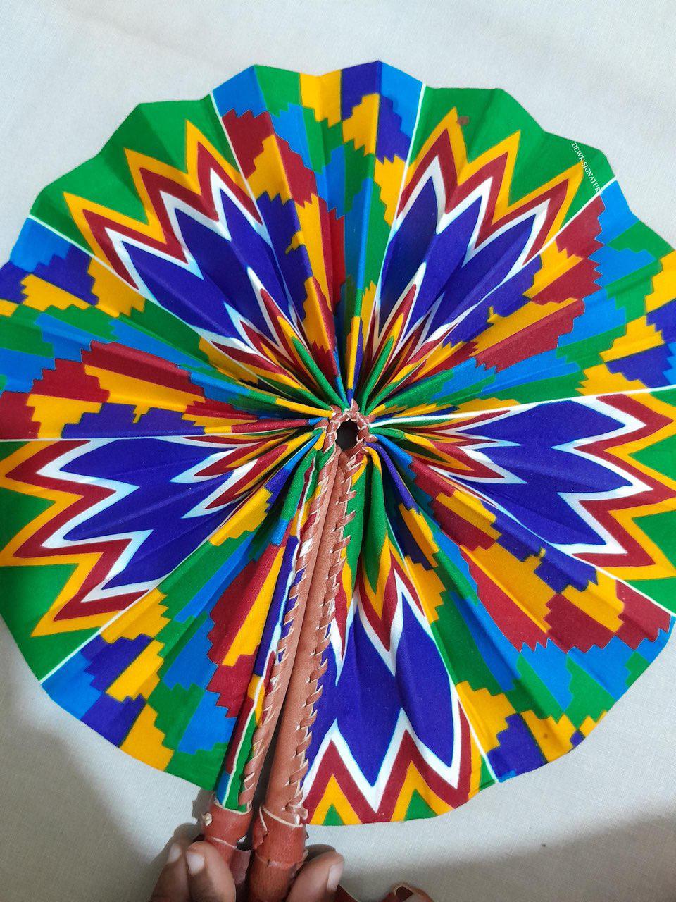 Ankara and genuine leather Handfan