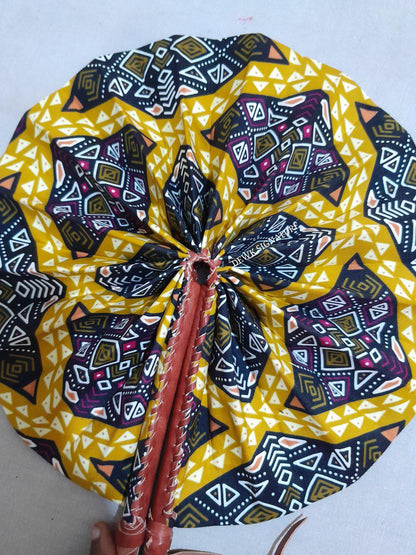 Ankara and genuine leather Handfan