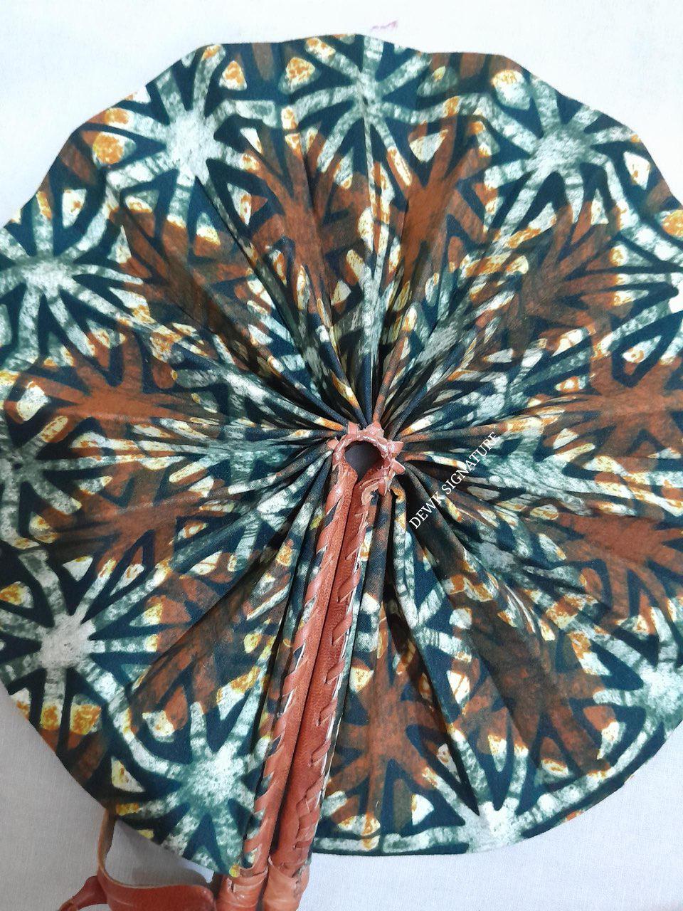 Ankara and genuine leather Handfan