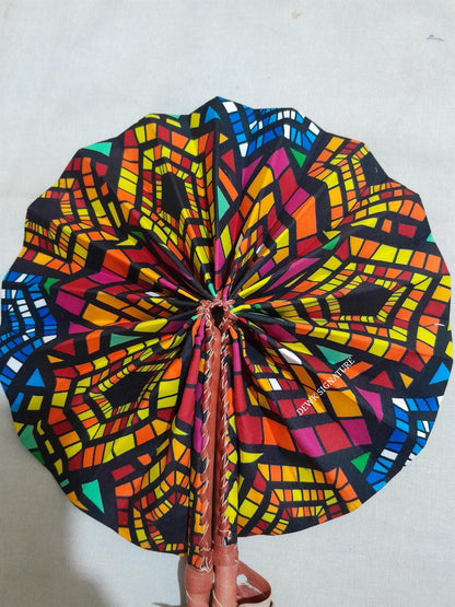 Ankara and genuine leather Handfan