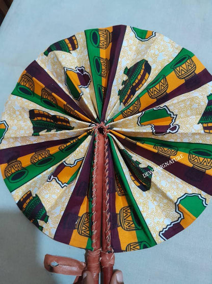 Ankara and genuine leather Handfan