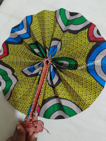 Ankara and genuine leather Handfan