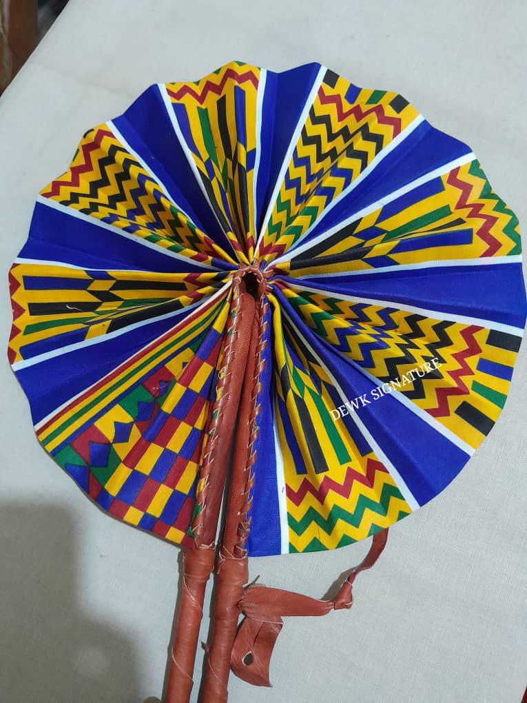 Ankara and genuine leather Handfan