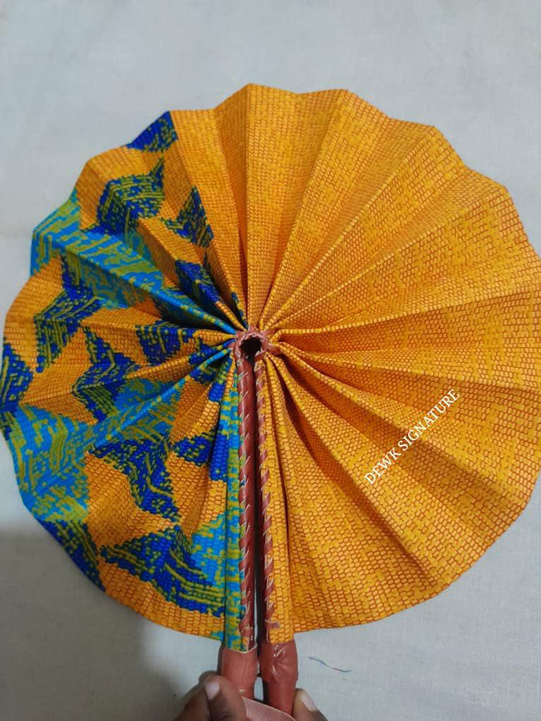 Ankara and genuine leather Handfan