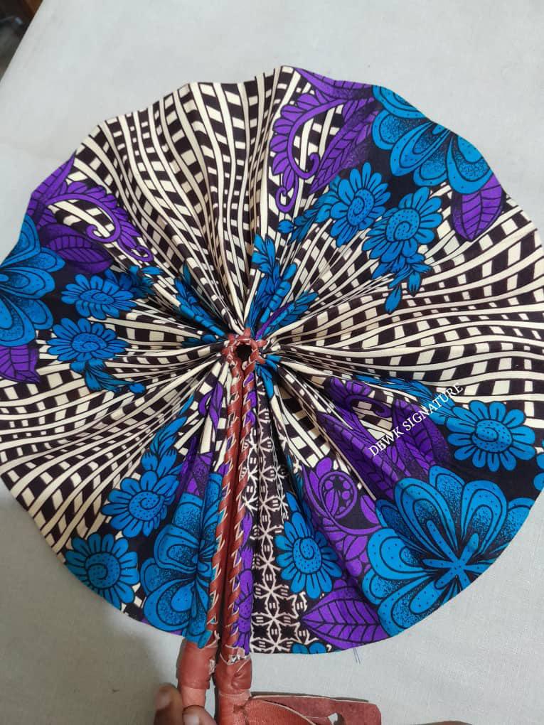 Ankara and genuine leather Handfan