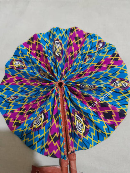 Ankara and genuine leather Handfan