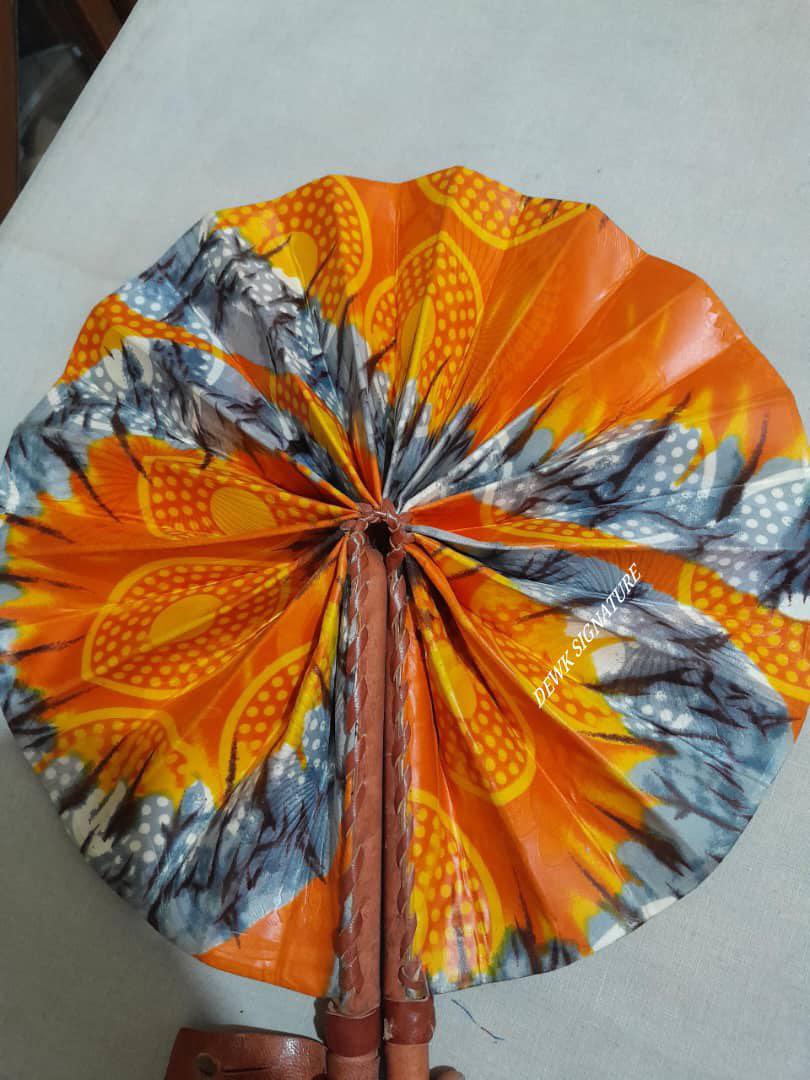 Ankara and genuine leather Handfan