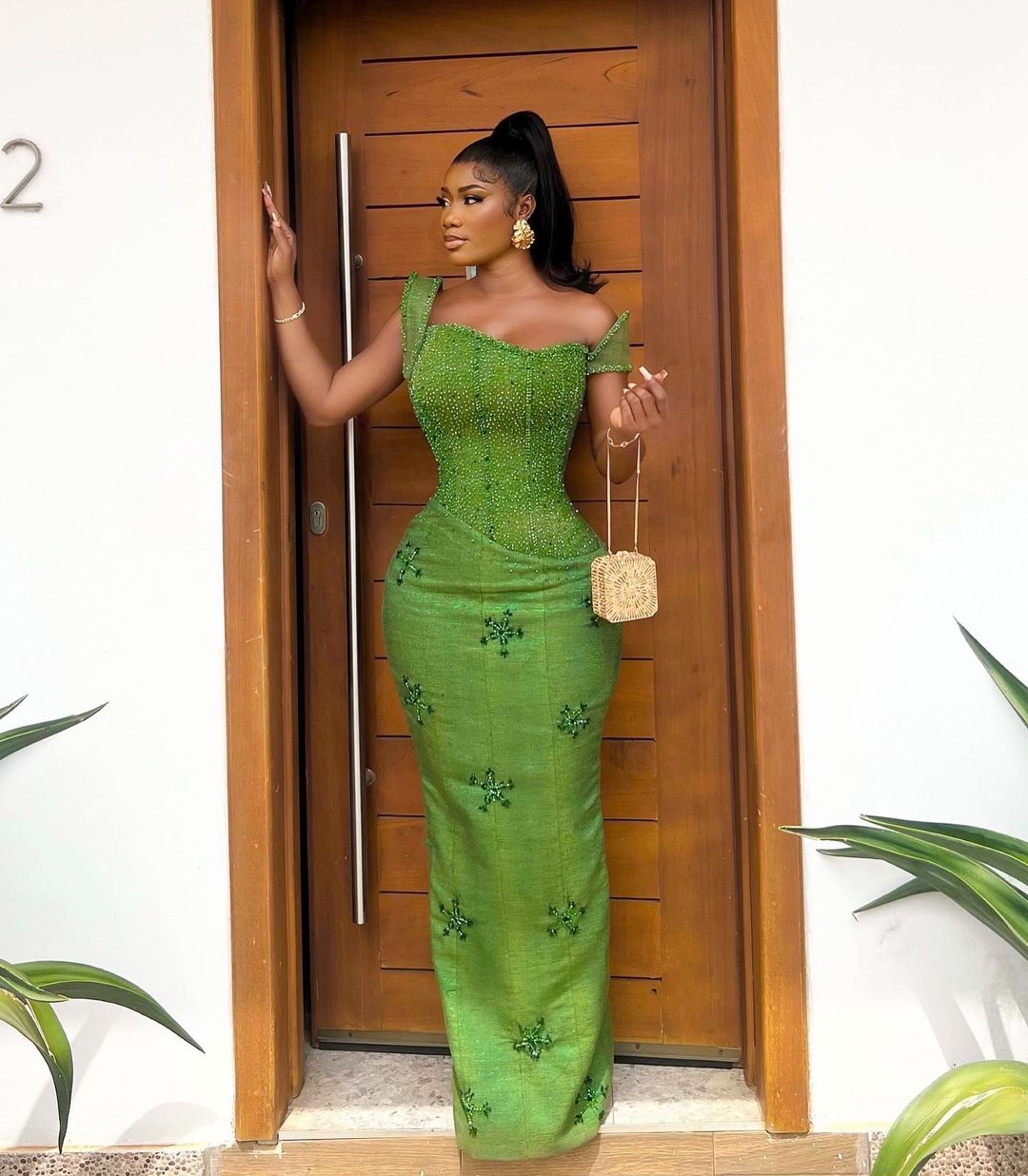 Green goddess handmade Kente Asoebi Prom Corset dress