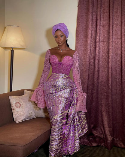 Cutie Handbeaded Asoebi corset gown