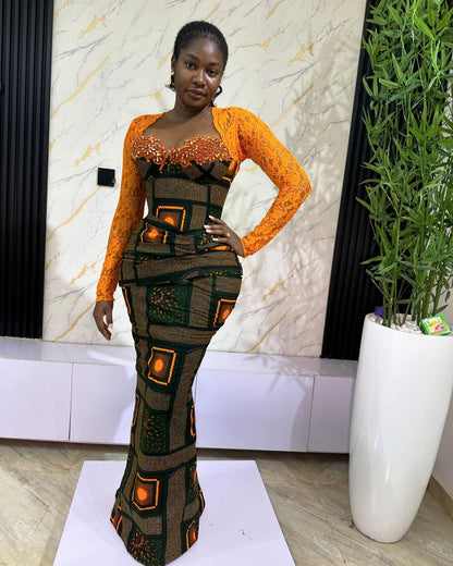 Ankara lace corset Asoebi Prom gown