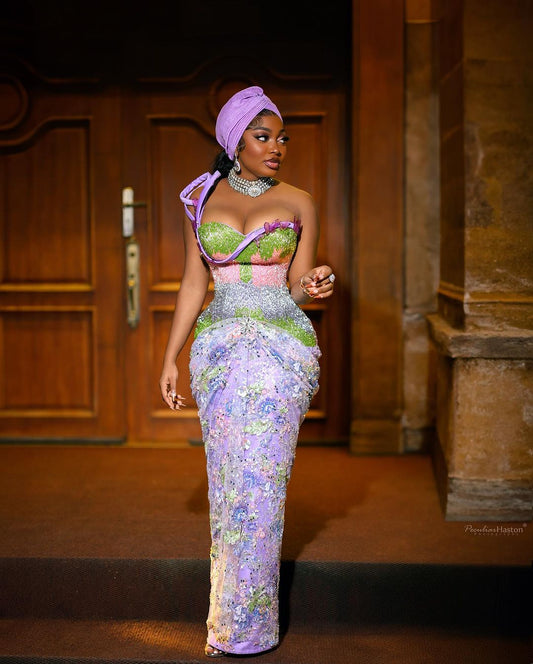 Snatched beaded Asoebi Prom Corset Gown