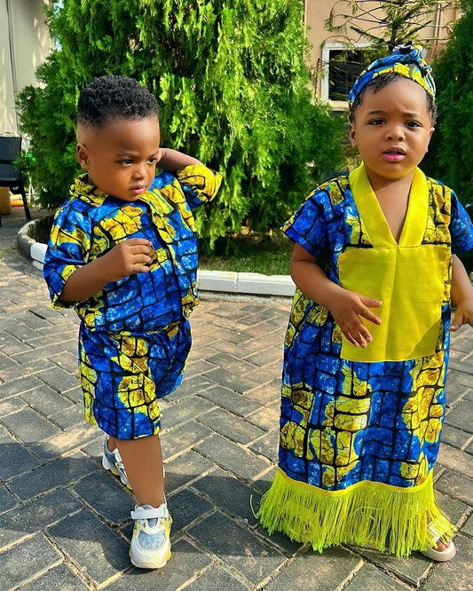 Twin Ankara set - Boubou and shorts set