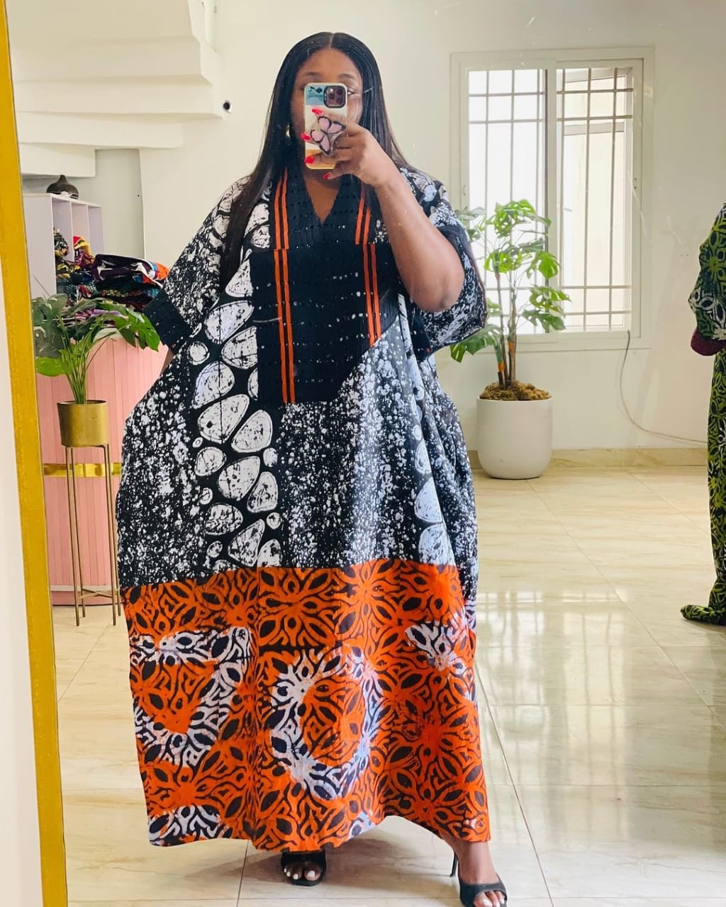 Full Length Boubou - Handmade Ankara Dress Zebra Orange