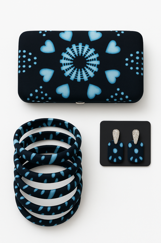 Hand Made Ankara Clutch Purse - Unique  Pattern - Matching Accessories - Bluey