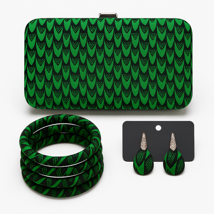 Hand Made Ankara Clutch Purse - Unique  Pattern - Matching Accessories - forest