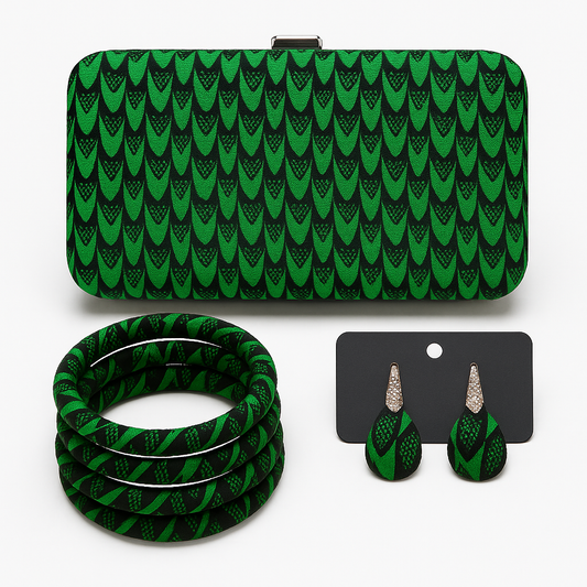 Hand Made Ankara Clutch Purse - Unique  Pattern - Matching Accessories - forest