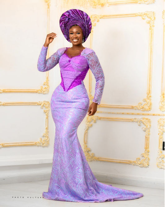 Regal Lilac Ball Asoebi  Prom Gown