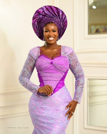 Regal Lilac Ball Asoebi  Prom Gown