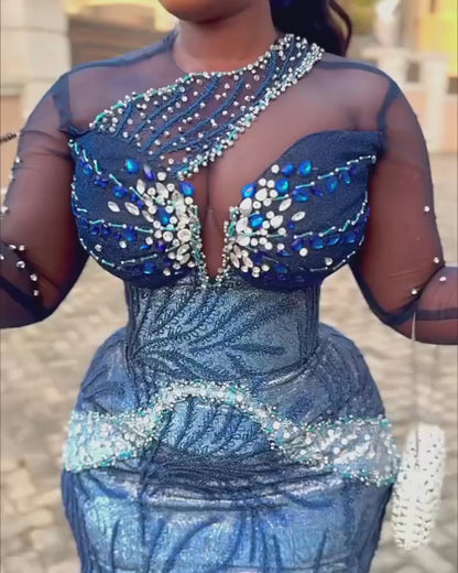 Blue lights Asoebi prom dress