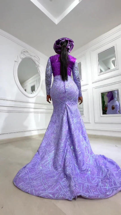 Regal Lilac Ball Asoebi  Prom Gown